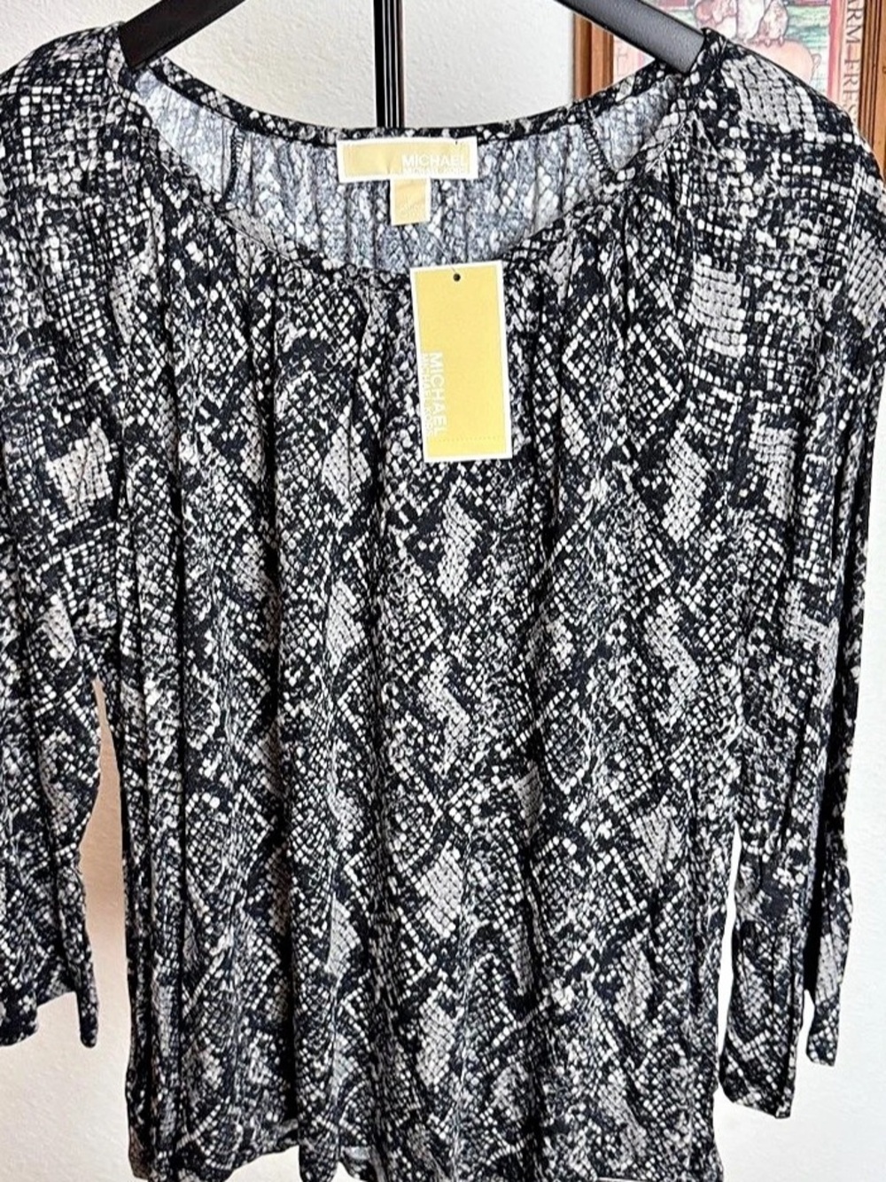 Michael Kors Snake Print Blouse in Black & White Size Large NWT